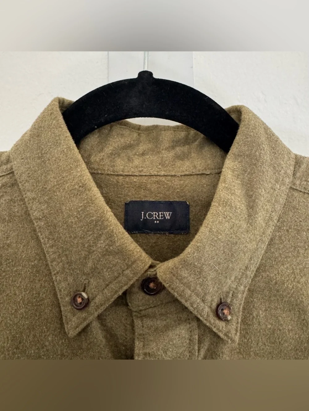 J. Crew Factory Long Sleeve Elbow Patch Cotton Button Down Shirt Green Brown